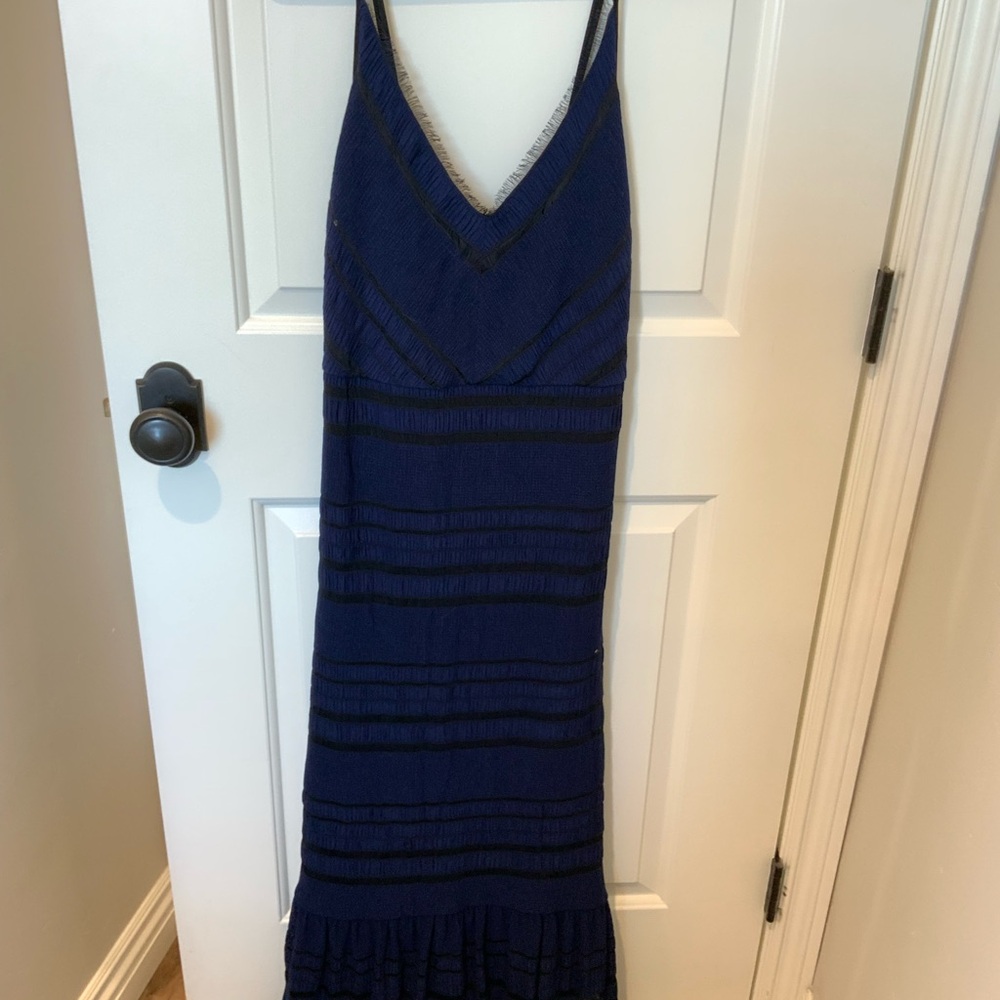 BCBGMaxAzria Deep Blue V-Neck Strappy Maxi Dress
